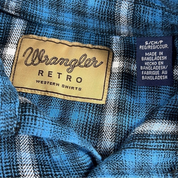 Wrangler Retro Pearl Snap Button Down Shirt Men's Small Plaid Blue Western - Picture 8 of 11